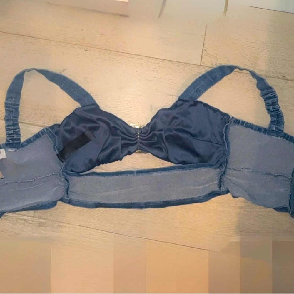 Y2K bling embellished buckle denim cut out Bustier Corset Cowgirl crop top large - Picture 4 of 8
